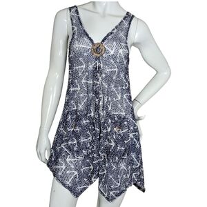 Paradise USA Navy & White Anchor Mesh Swimsuit Coverup w/Pockets, EUC, sz Small
